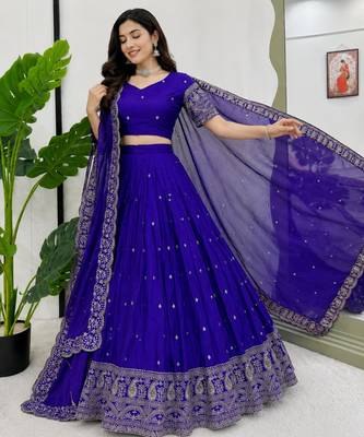 blue silk blend embroidered lehenga choli 3