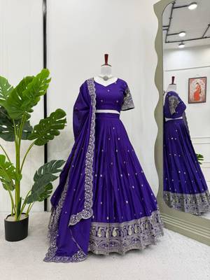 blue silk blend embroidered lehenga choli 4