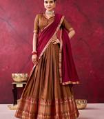 brown cotton poly printed lehenga choli