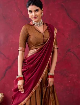 brown cotton poly printed lehenga choli 2