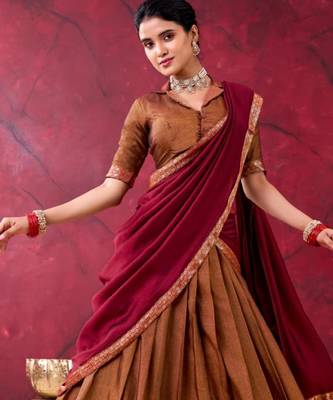 brown cotton poly printed lehenga choli 4
