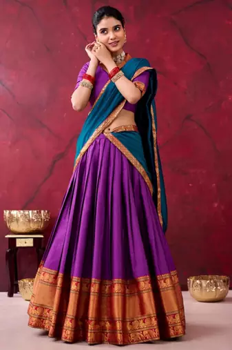 purple cotton poly printed lehenga choli