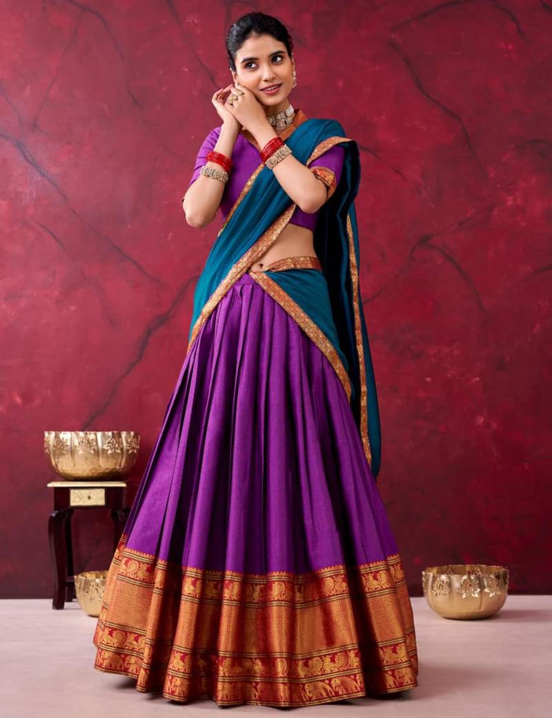 purple cotton poly printed lehenga choli