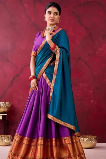 purple cotton poly printed lehenga choli