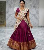 Wine Lehenga Choli Set with Floral Printed Dupatta and Contrast Zari Border Set