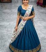 Teal Blue Lehenga Choli Set with Floral Printed Dupatta Set