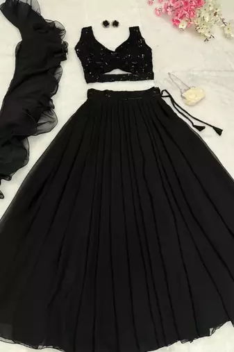 black georgette embroidered lehenga choli