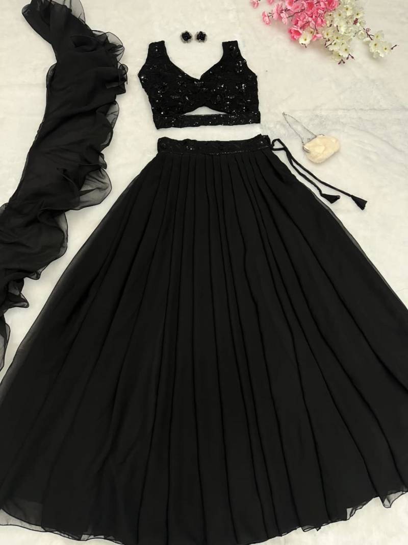 black georgette embroidered lehenga choli