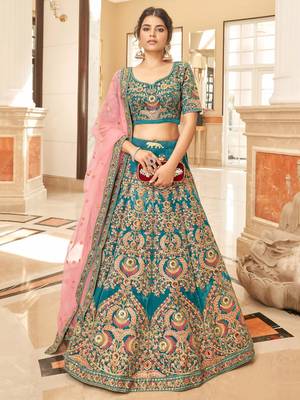 teal art silk embroidered lehenga choli 1