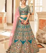 teal art silk embroidered lehenga choli