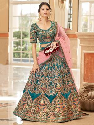 teal art silk embroidered lehenga choli 2