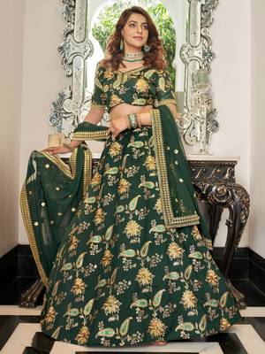 dark green art silk embroidered lehenga choli 1