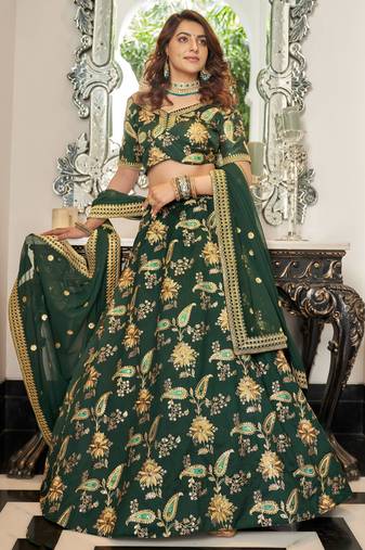 dark green art silk embroidered lehenga choli