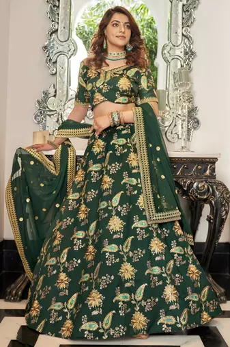 dark green art silk embroidered lehenga choli
