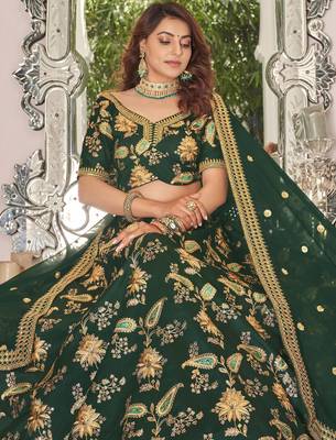 dark green art silk embroidered lehenga choli 2