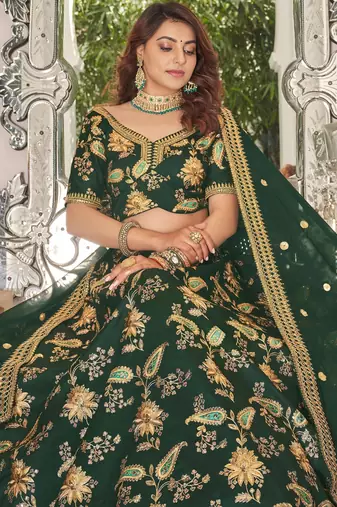 dark green art silk embroidered lehenga choli