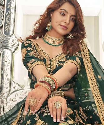 dark green art silk embroidered lehenga choli 3
