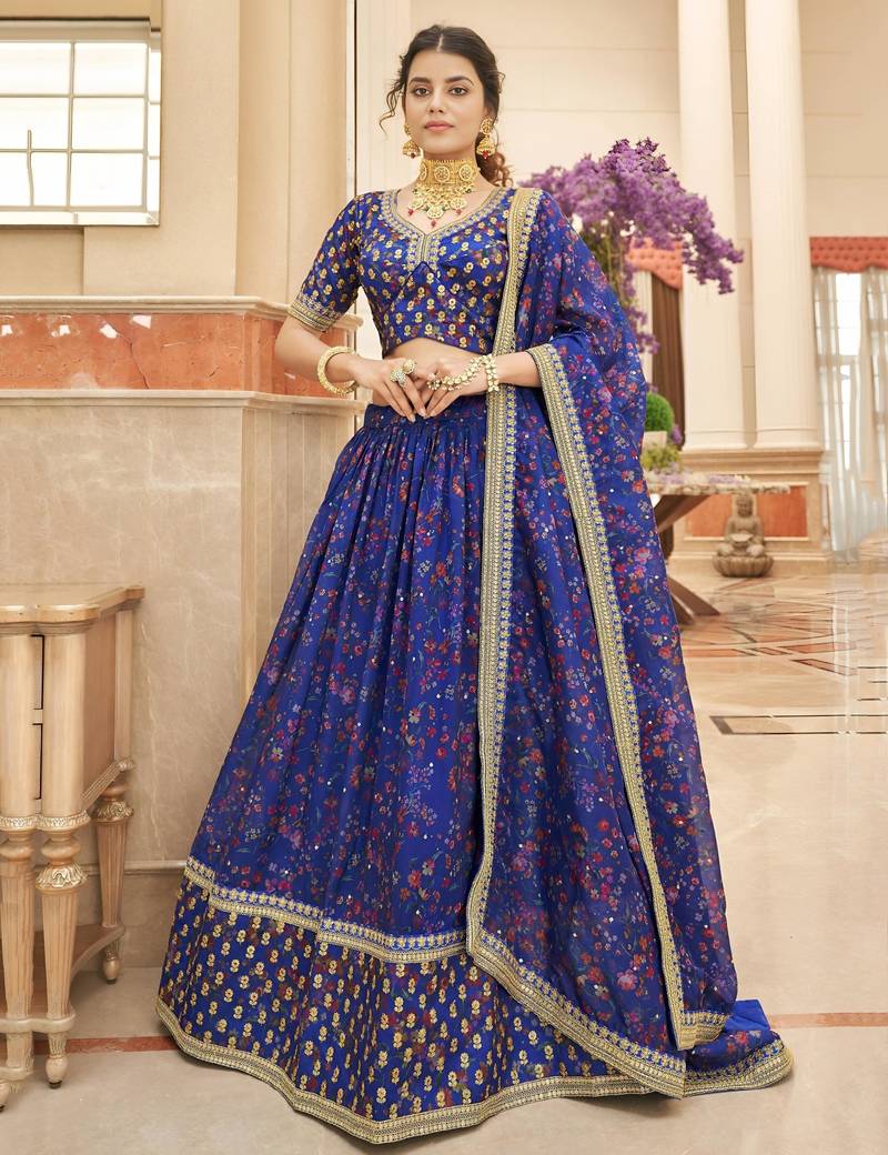 royal blue art silk embroidered lehenga choli