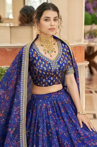 royal blue art silk embroidered lehenga choli