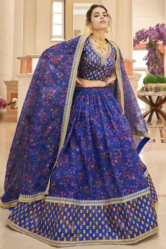 royal blue art silk embroidered lehenga choli