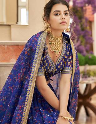 royal blue art silk embroidered lehenga choli 4