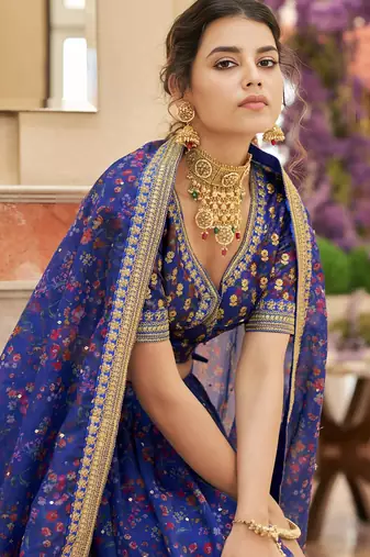 royal blue art silk embroidered lehenga choli