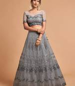 grey art silk embroidered lehenga choli
