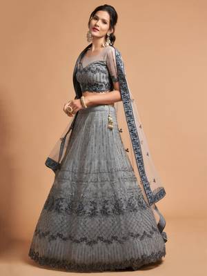 grey art silk embroidered lehenga choli 2