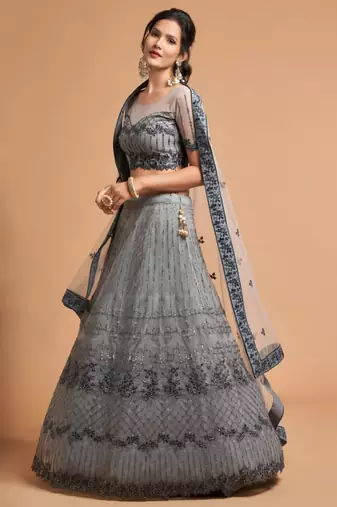 grey art silk embroidered lehenga choli