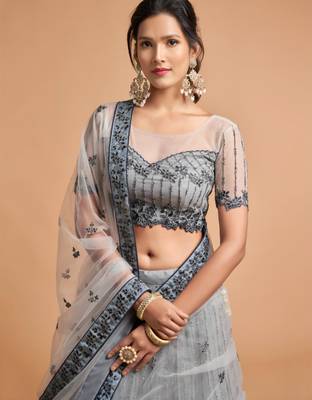grey art silk embroidered lehenga choli 3