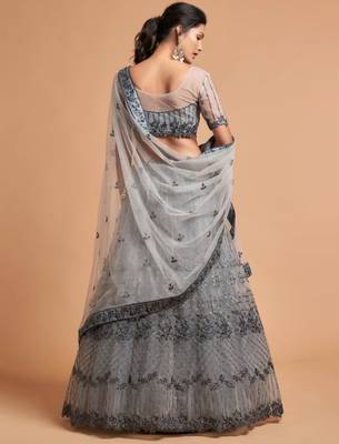 grey art silk embroidered lehenga choli 4