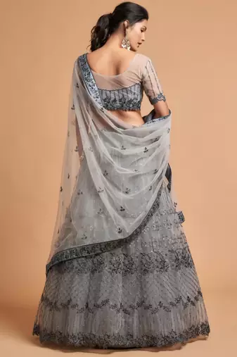 grey art silk embroidered lehenga choli
