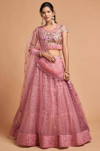 pink art silk embroidered lehenga choli
