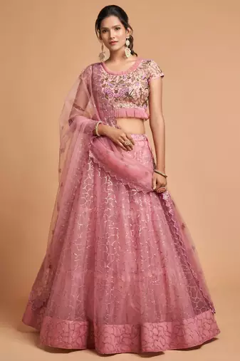 pink art silk embroidered lehenga choli