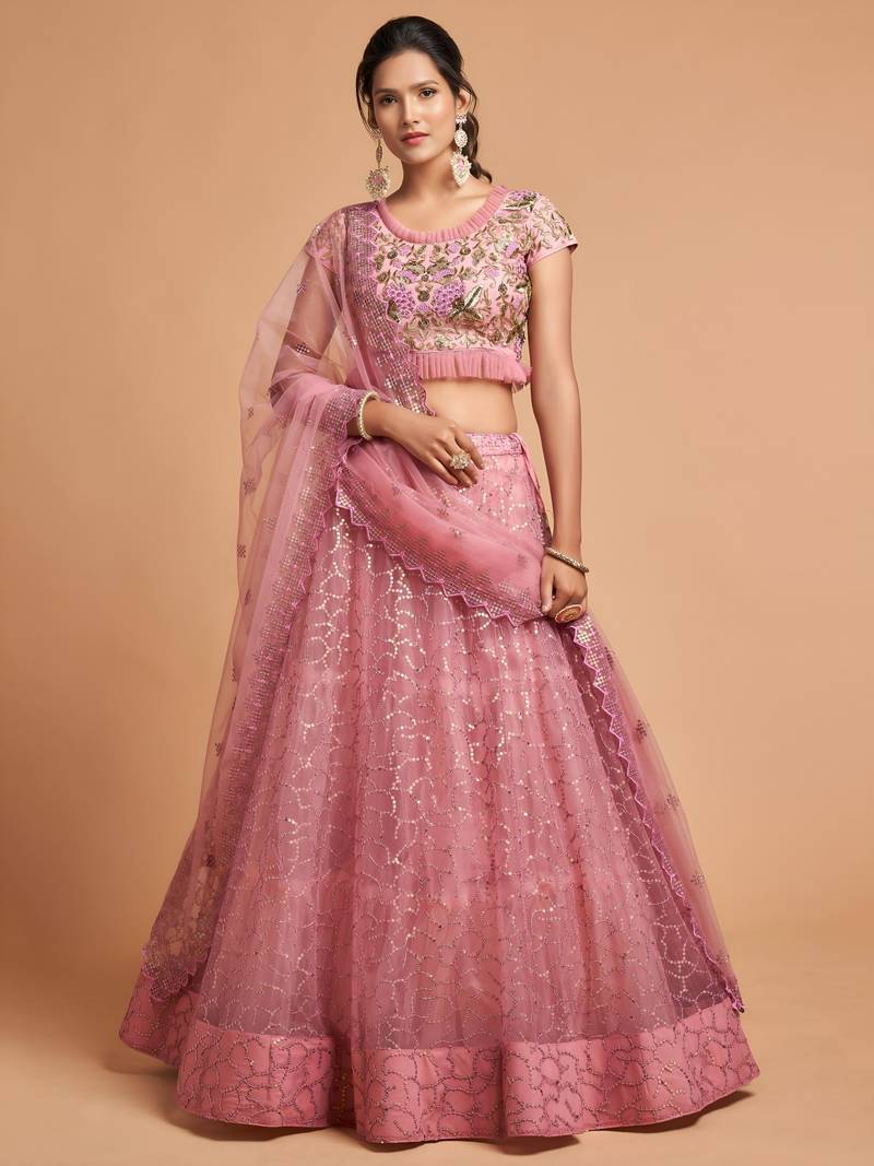 pink art silk embroidered lehenga choli