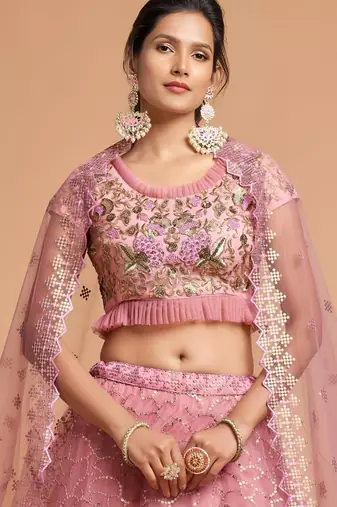 pink art silk embroidered lehenga choli
