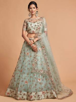 sea green art silk embroidered lehenga choli 1