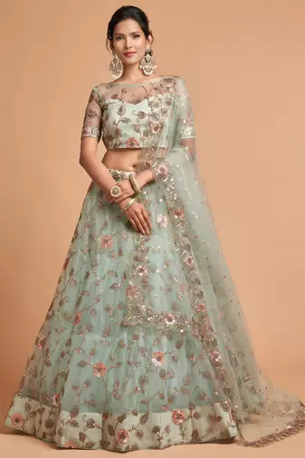 sea green art silk embroidered lehenga choli