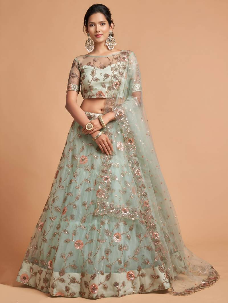 sea green art silk embroidered lehenga choli
