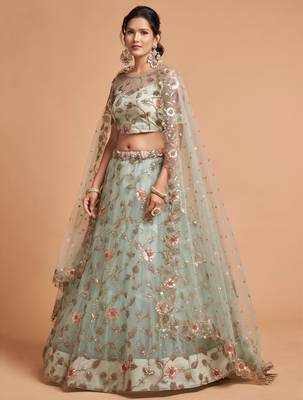 sea green art silk embroidered lehenga choli 2