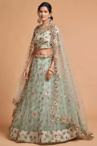 sea green art silk embroidered lehenga choli