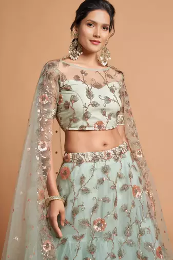 sea green art silk embroidered lehenga choli