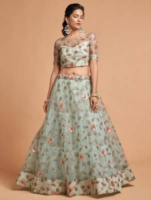 sea green art silk embroidered lehenga choli 4
