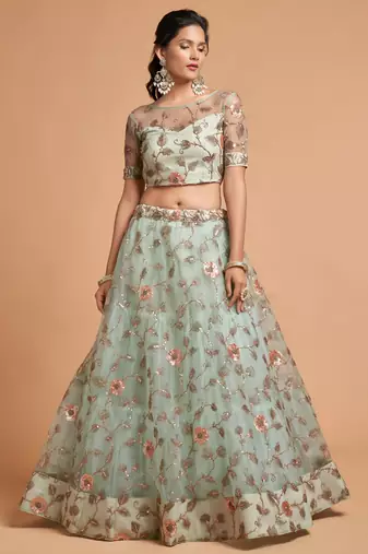 sea green art silk embroidered lehenga choli