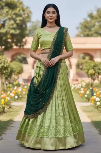 green art silk plain lehenga choli