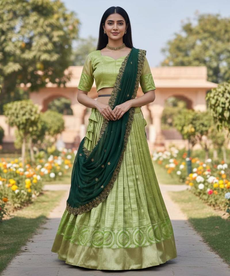 green art silk plain lehenga choli