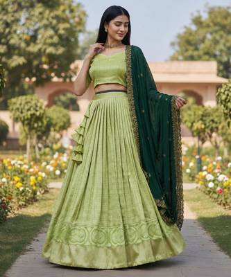 green art silk plain lehenga choli 2