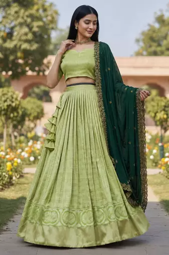green art silk plain lehenga choli