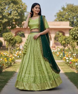 green art silk plain lehenga choli 3