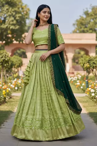 green art silk plain lehenga choli